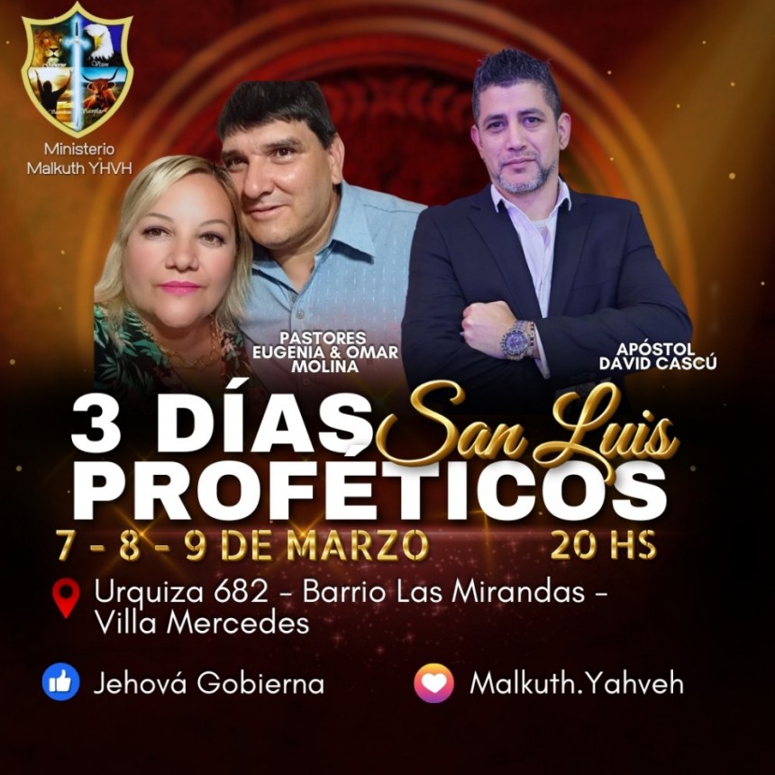 Ministerio Apostolico  Profetico Renacer Vision de Reino Anuncia Evento Profético en Villa Mercedes