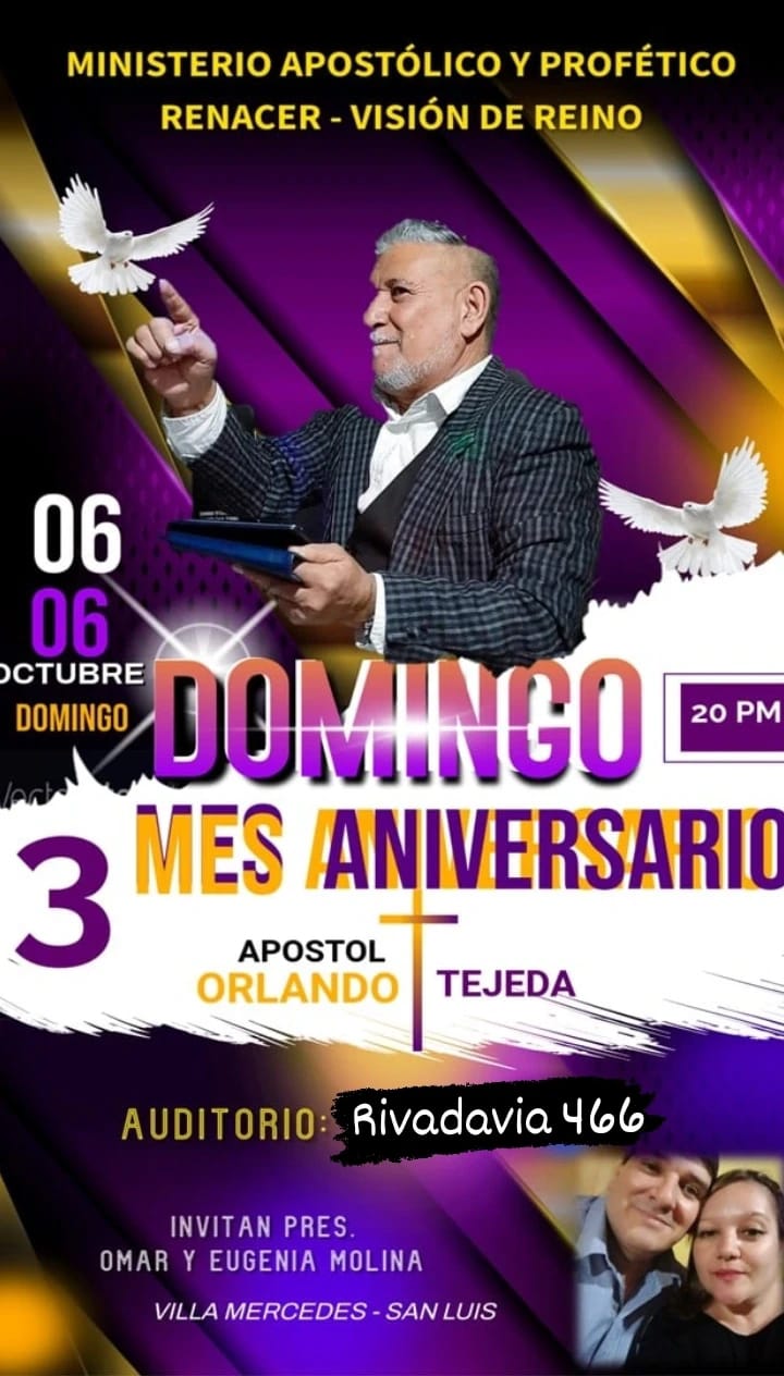 ¡El Ministerio Apostólico y Profético Renacer-Vision de Reino celebra su tercer aniversario con una celebración extraordinaria en Villa Mercedes!